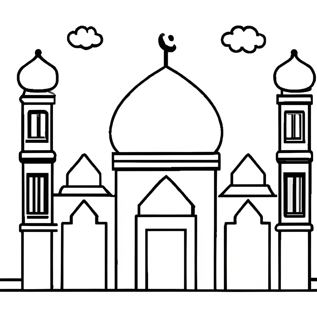 Icon Mosque Line Black and White Illustration · Creative Fabrica