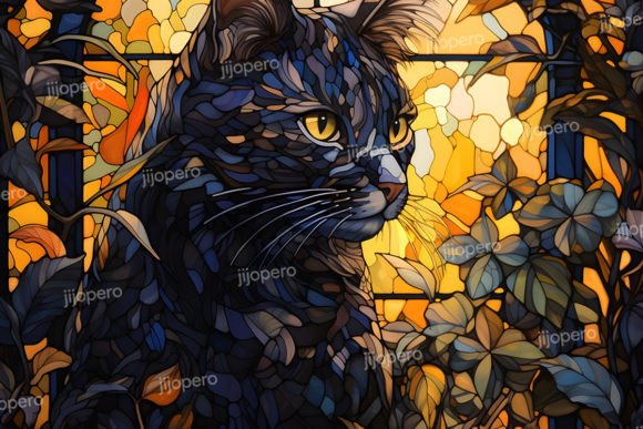 Stained Glass Cats Windows Graphic by jijopero · Creative Fabrica