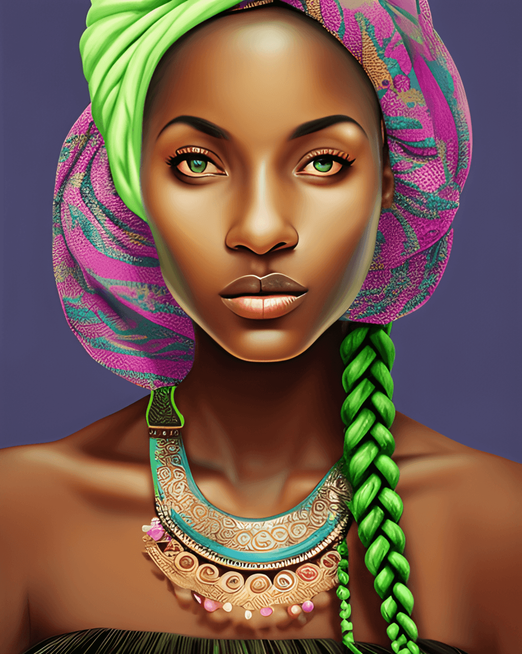 Beautiful Light Green Eyes with a Colorful Head Wrap · Creative Fabrica