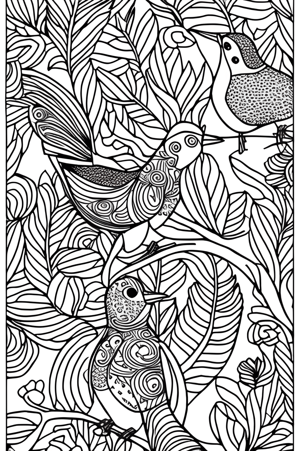 Birds Coloring Page Black and White · Creative Fabrica