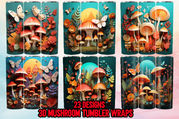 3D Mushroom Tumbler Wraps 20 Oz Graphic by Leaked Ink · Creative Fabrica