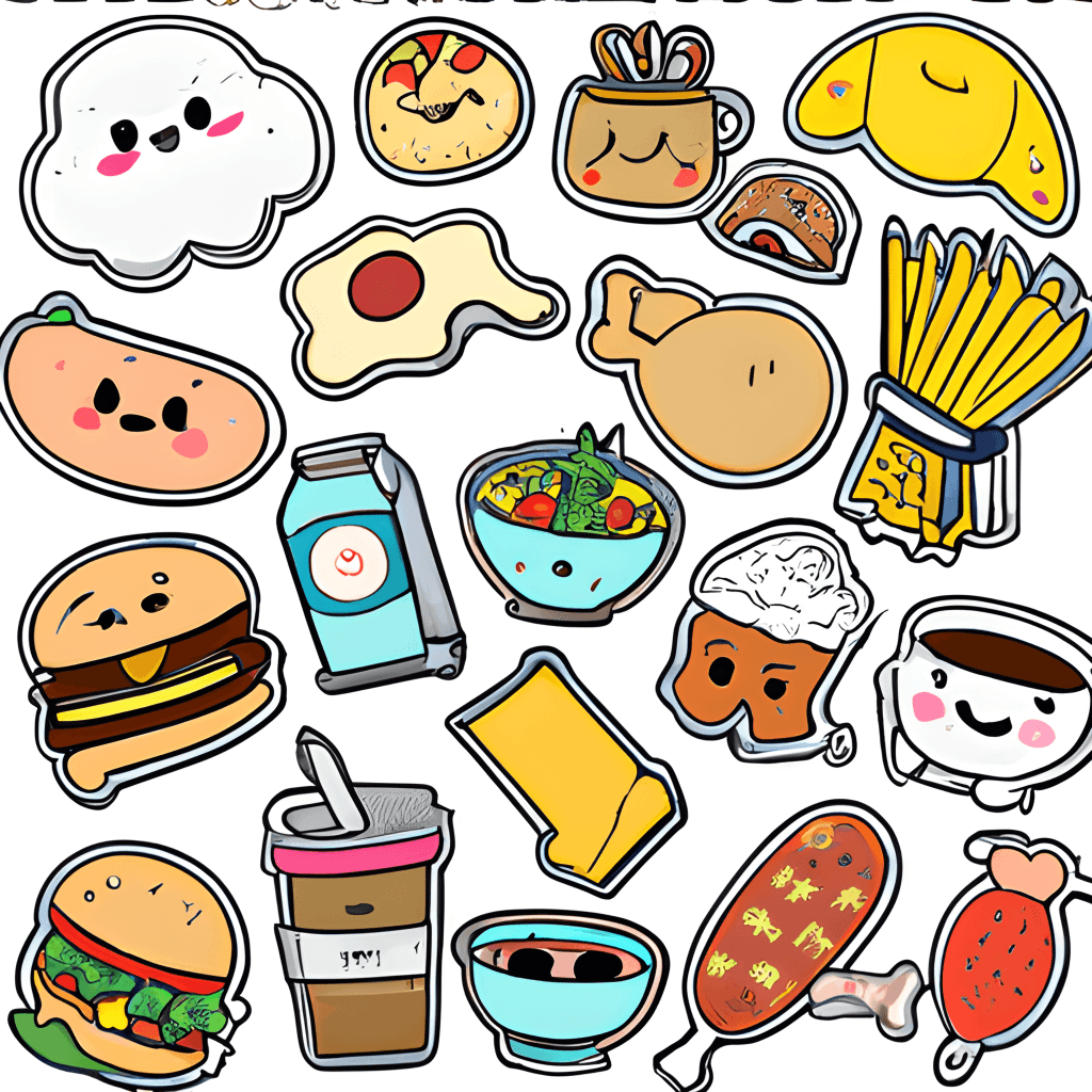 Kawaii Chibi Super Cute Food Stickers · Creative Fabrica