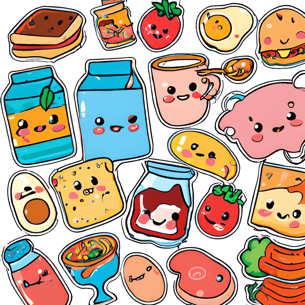 Kawaii Chibi Super Cute Food Stickers · Creative Fabrica