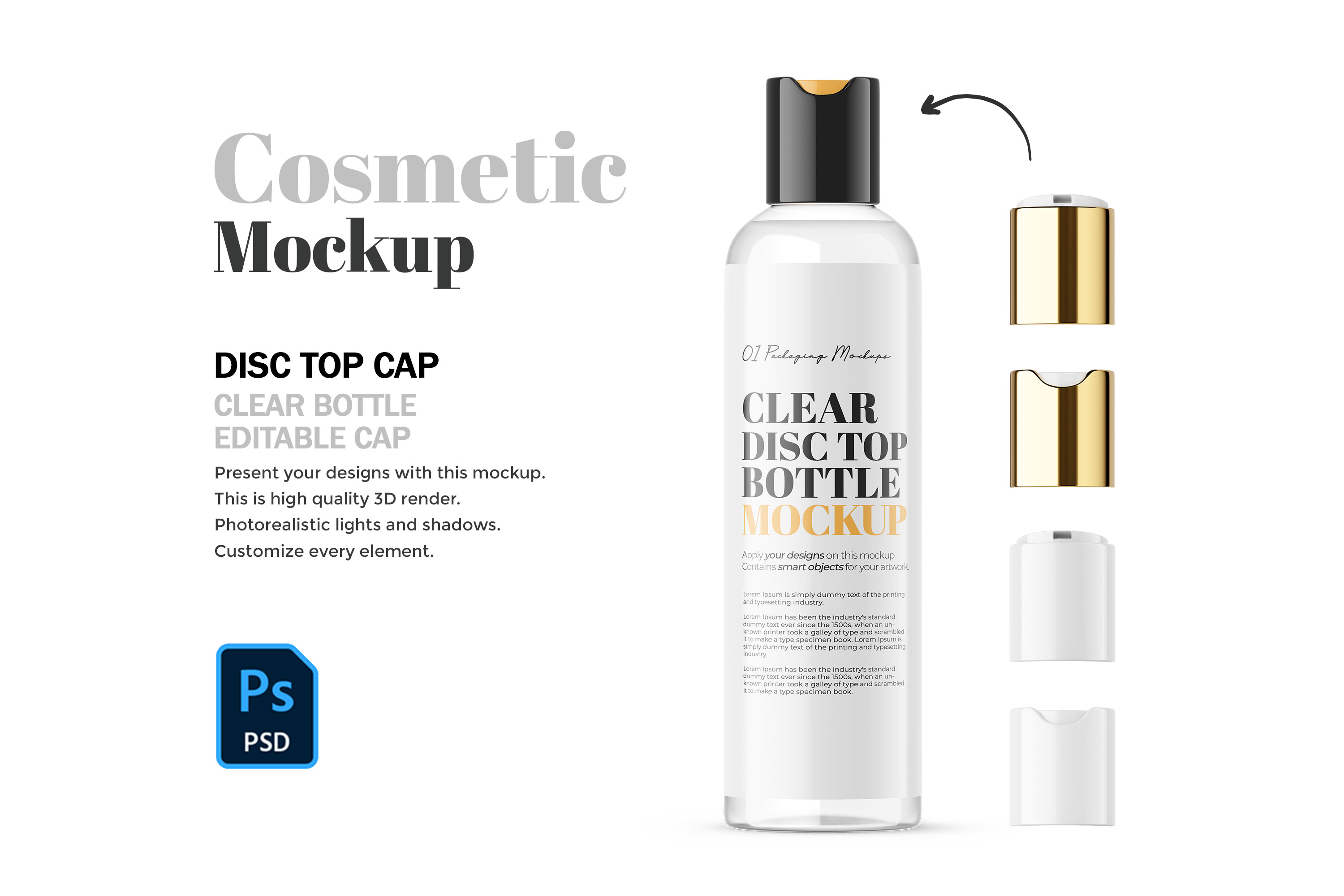 Cosmetic bottle with flip top / clear - Smarty Mockups