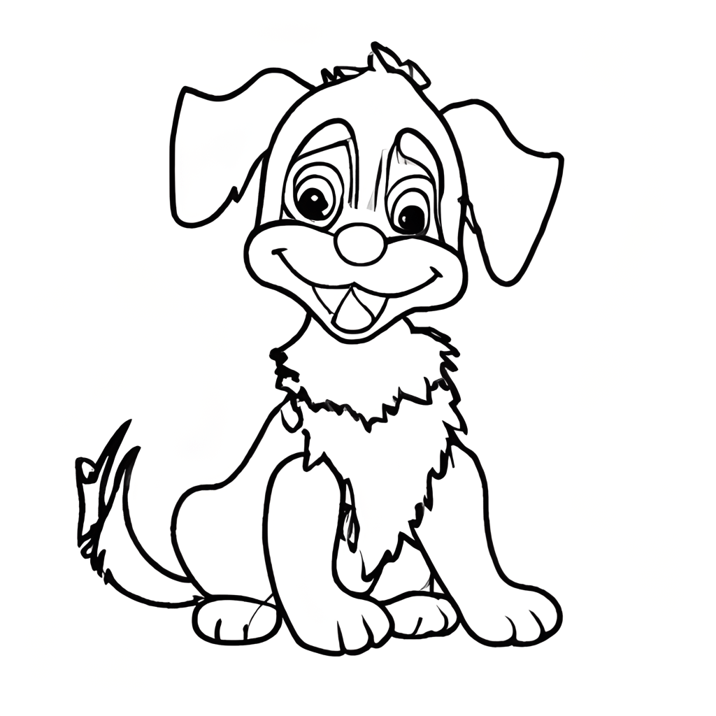 Happy Dog Easy Coloring Page Black and White · Creative Fabrica