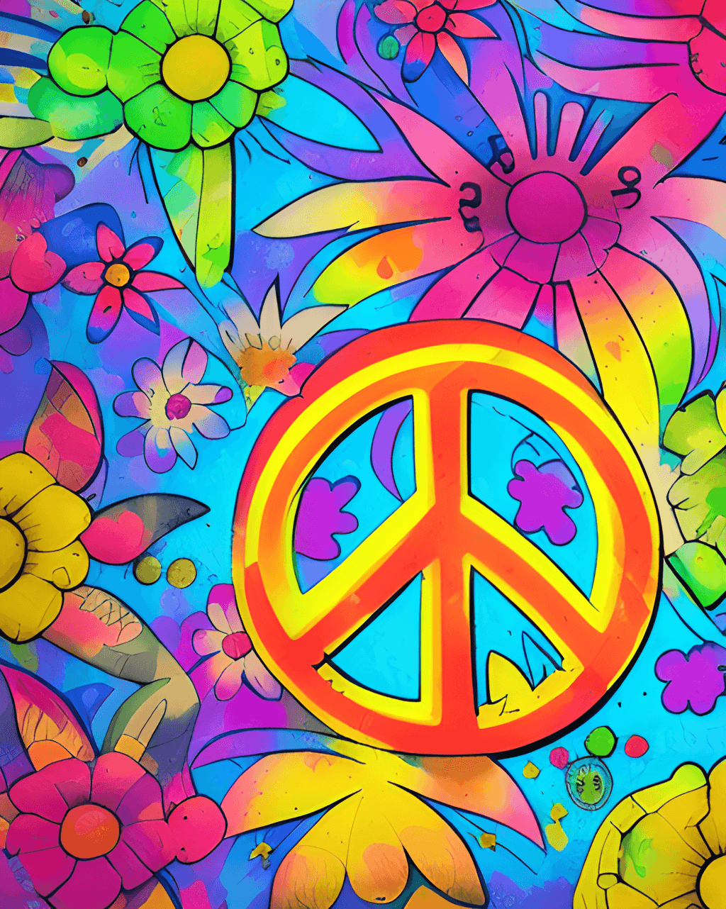 3D Hippie Flowers Rainbow Peace Symbol · Creative Fabrica