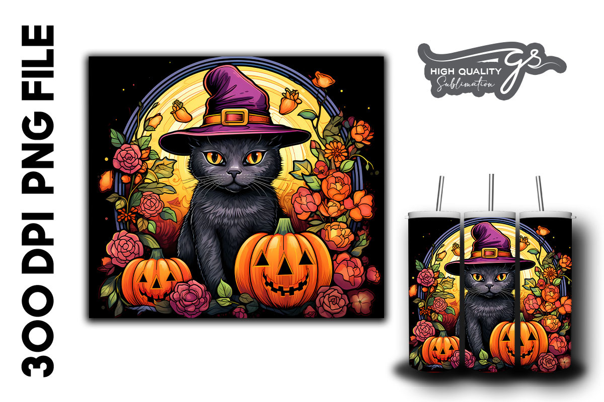 Halloween Cat Stain Glass Background 13 Graphic by Glamousita ...