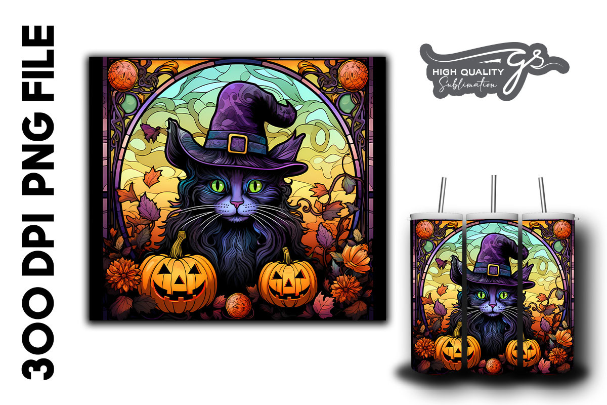 Halloween Cat Stain Glass Background 21 Graphic by Glamousita ...