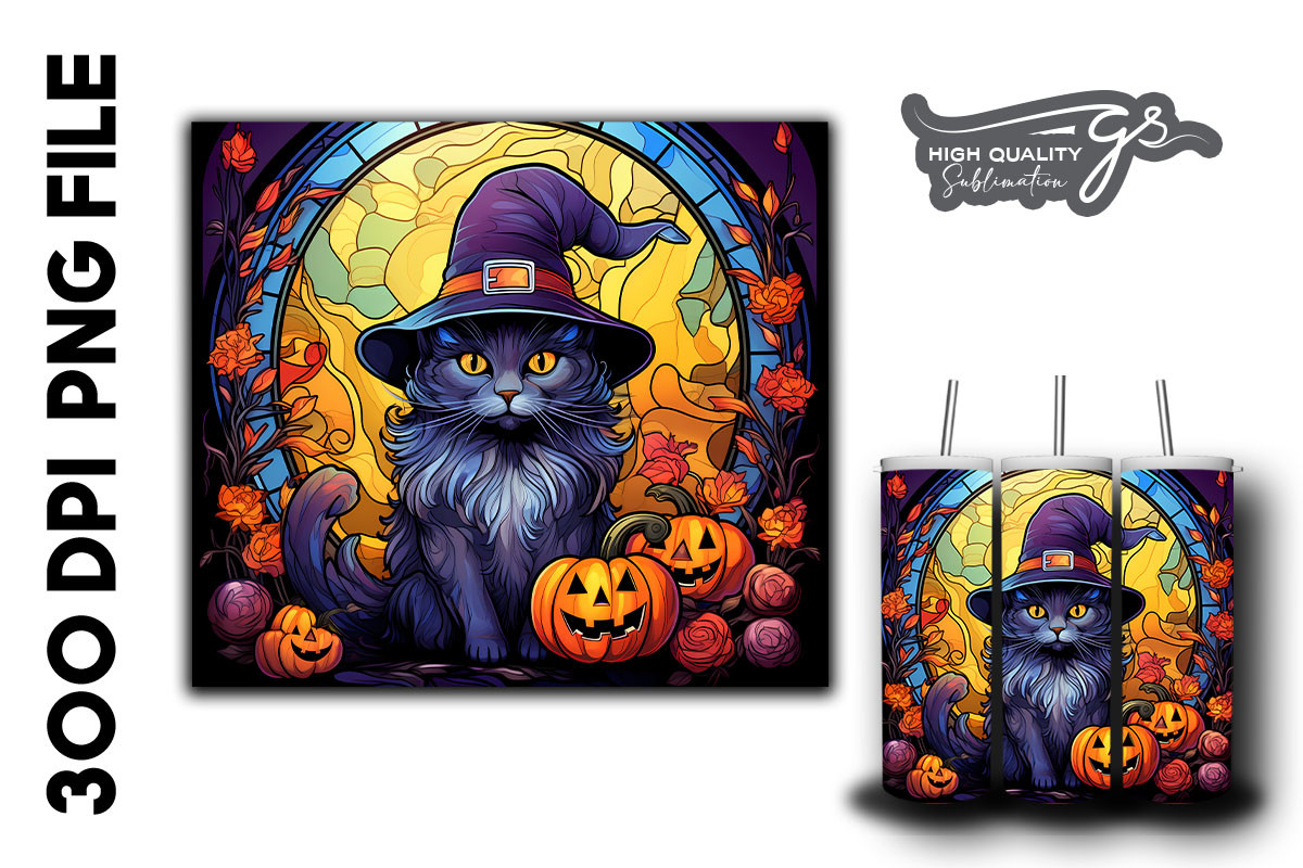 Halloween Cat Stain Glass Background 25 Graphic by Glamousita ...