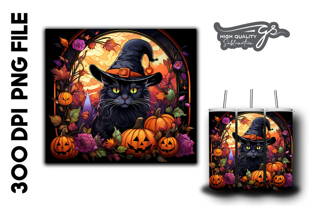Halloween Cat Stain Glass Background 26 Graphic by Glamousita ...