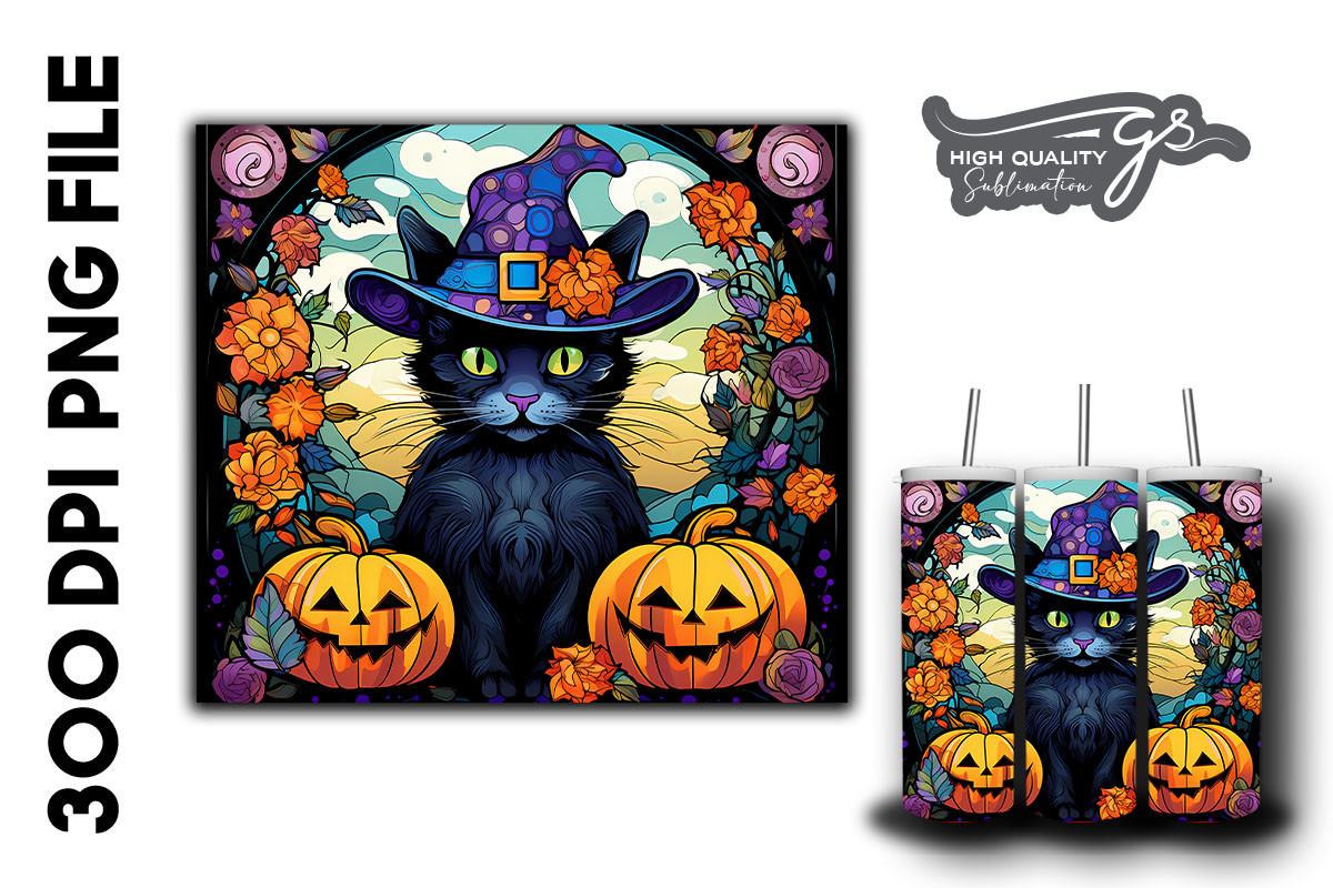 Halloween Cat Stain Glass Background 35 Graphic by Glamousita ...
