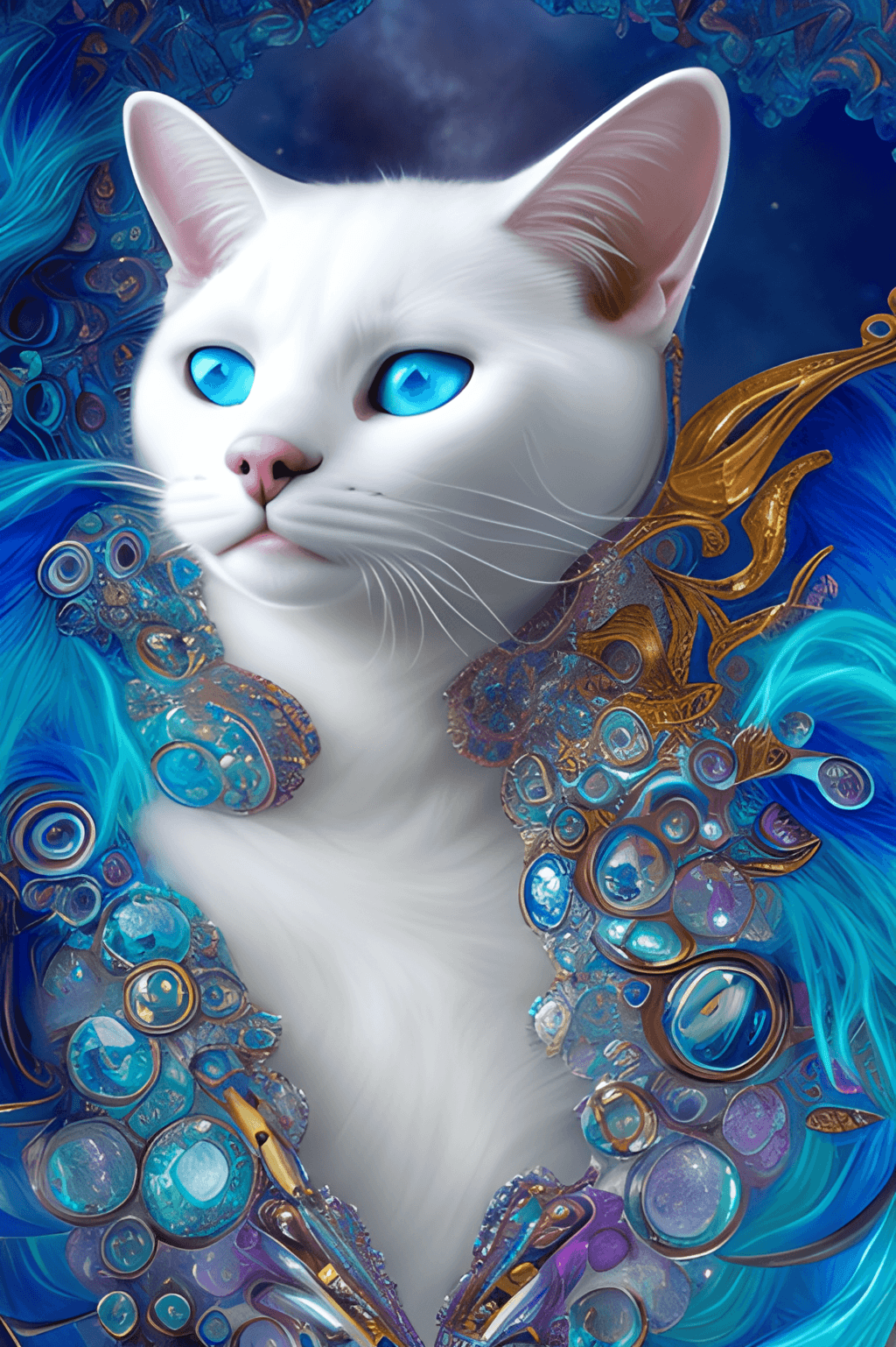 3D Furry White Cat with Blue Eyes · Creative Fabrica