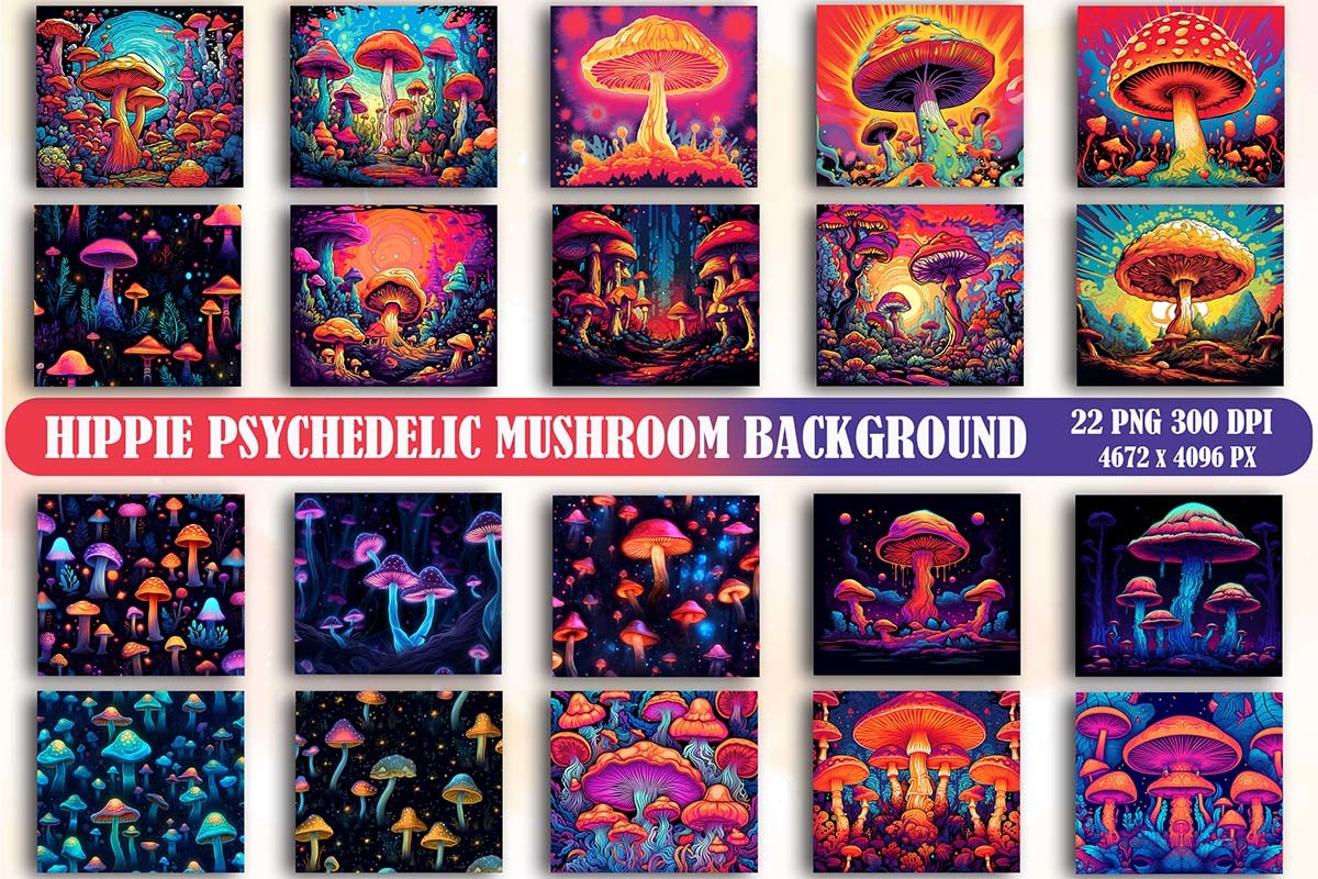 Hippie Psychedelic Mushroom Background Graphic by Lazy Sun · Creative ...