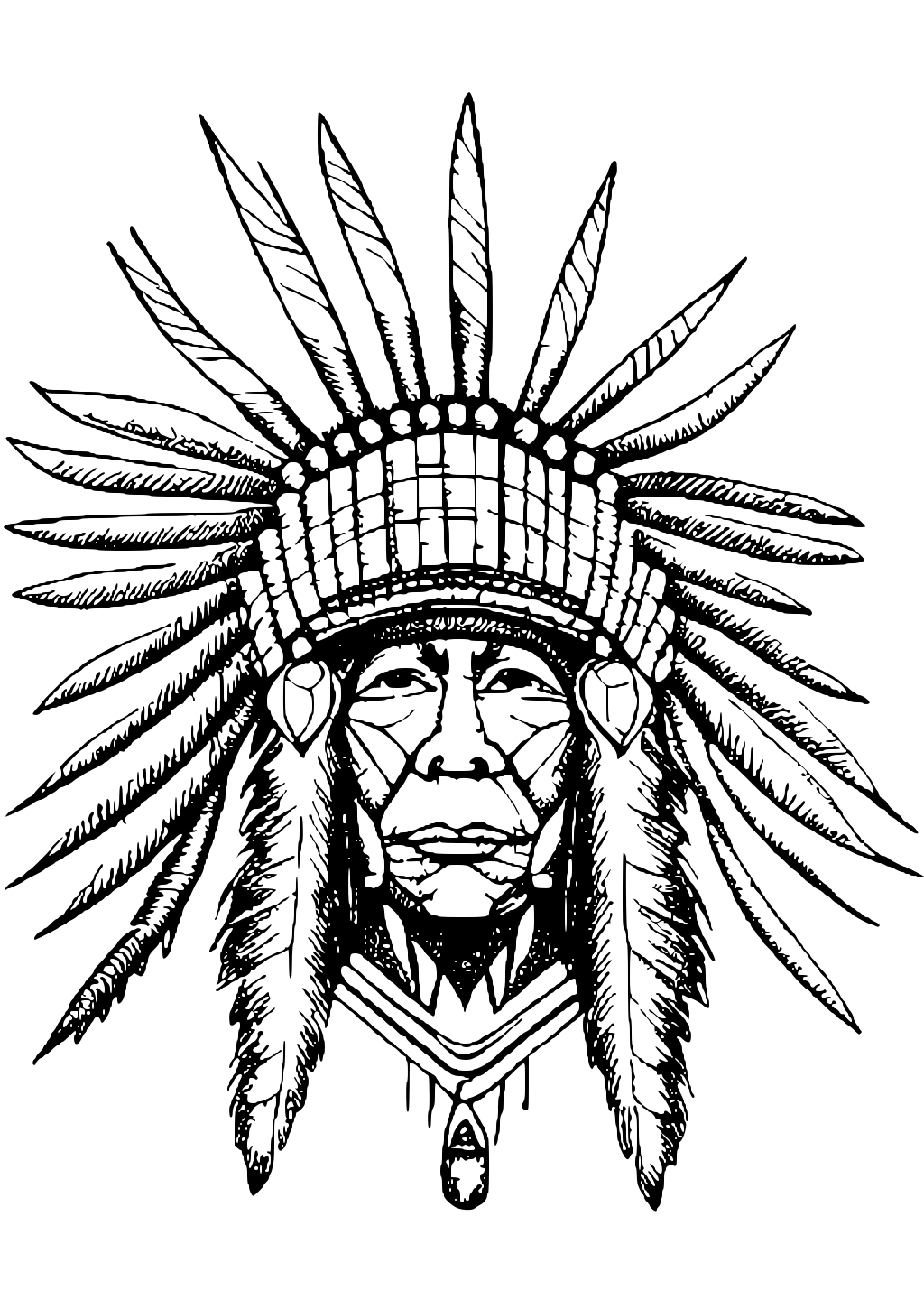 Native American Chief Coloring Page · Creative Fabrica
