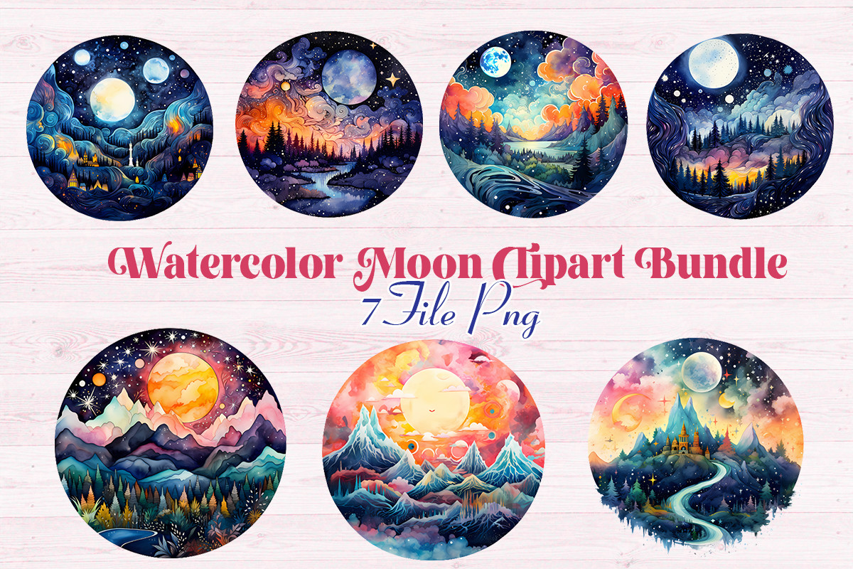 Watercolor Moon Clipart Bundle Design Graphic by Diy Crafts Ideas ...