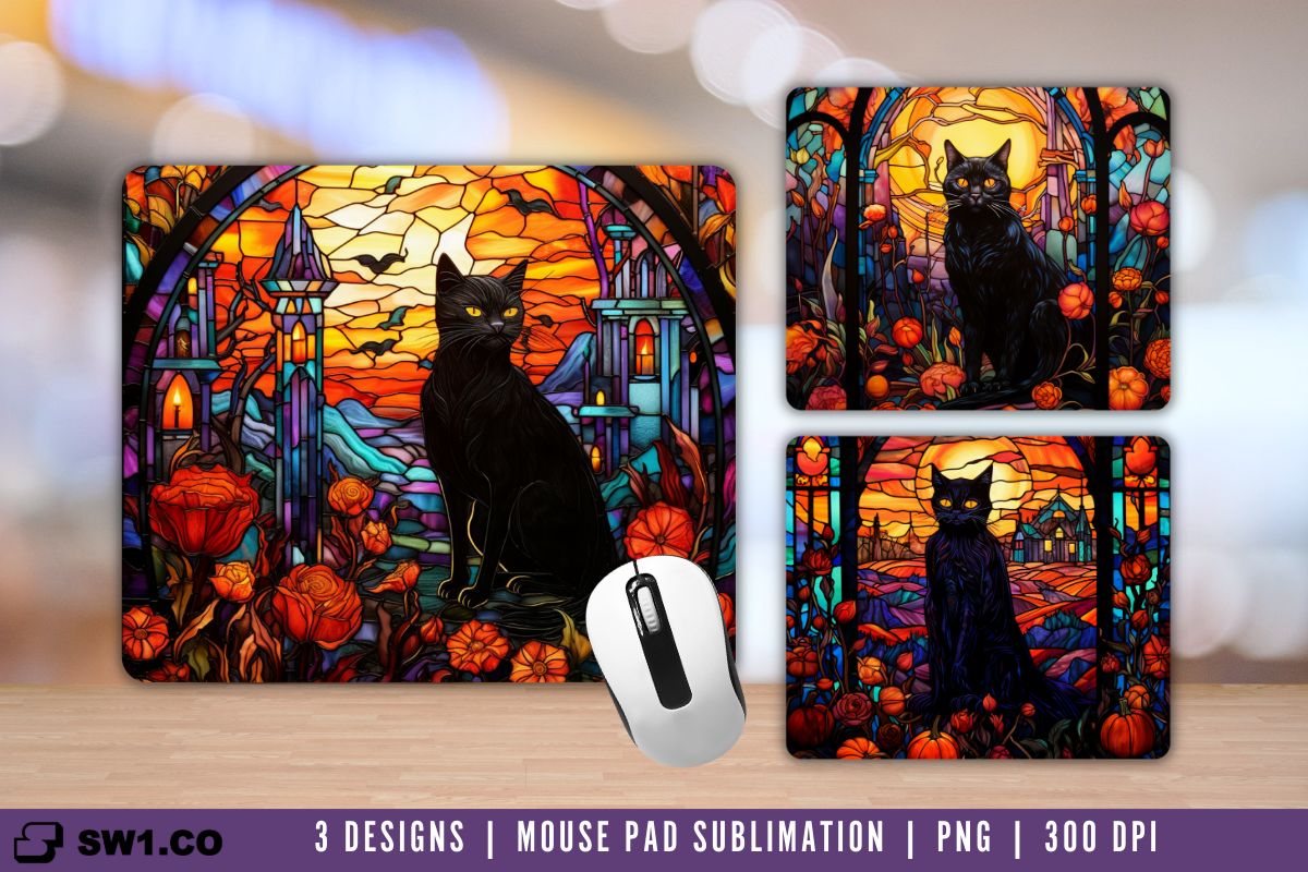Stained Glass Black Cat Mouse Pad PNG Graphic by sw1co design ...