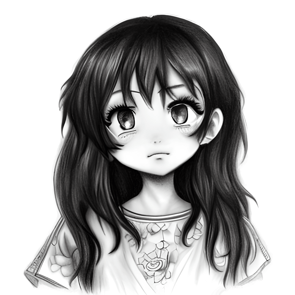 Drawing of a crying anime girl with black hair