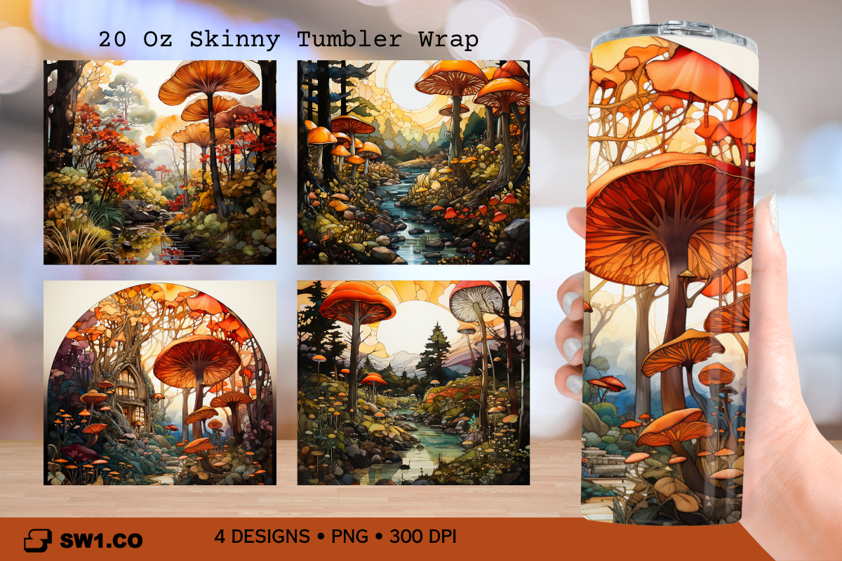 Mushroom Stained Glass Tumbler Wrap PNG Graphic by sw1co design ...
