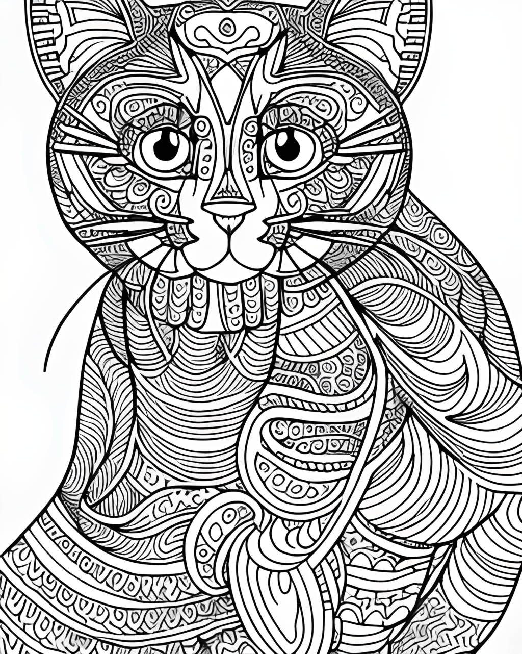 Cat Coloring Page Black and White Illustration Hyper Realistic ...