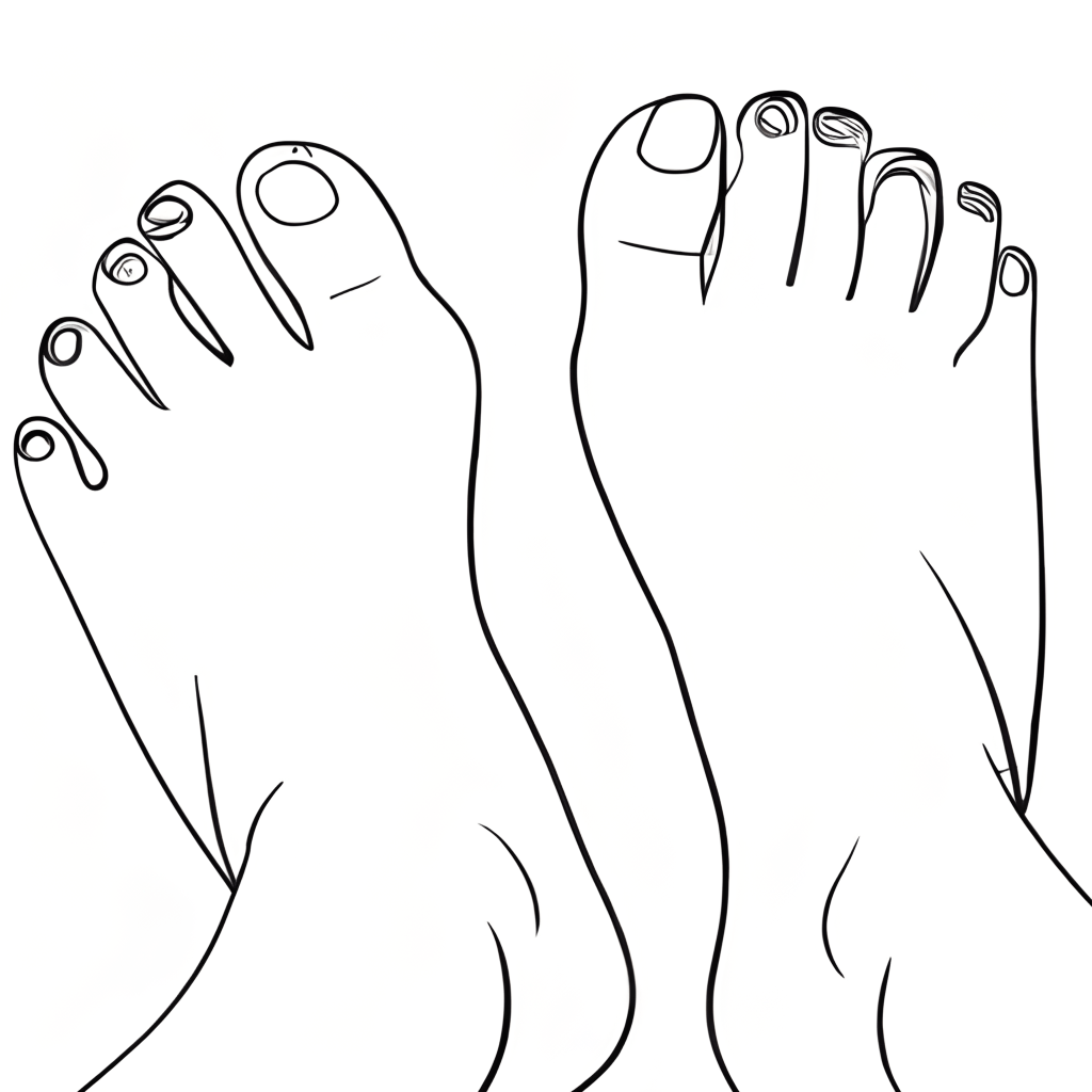 Coloring Page Black and White Selfie of Bare Feet with Simple Toenails ...