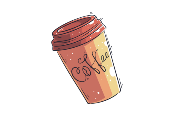 Cute cup coffee cartoon hand drawn style Vector Image