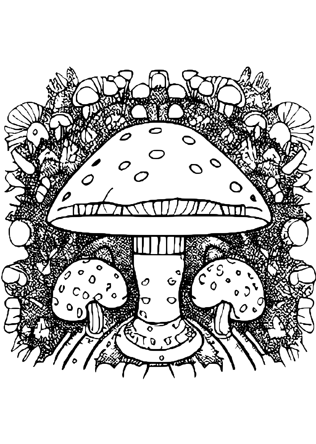 Single Mushroom Coloring Page with Unique Patterns · Creative Fabrica