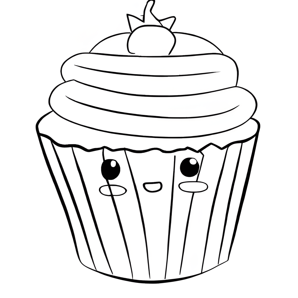 Cupcake Wide Lines Whiteboard Coloring Page Black and White Kawaii ...