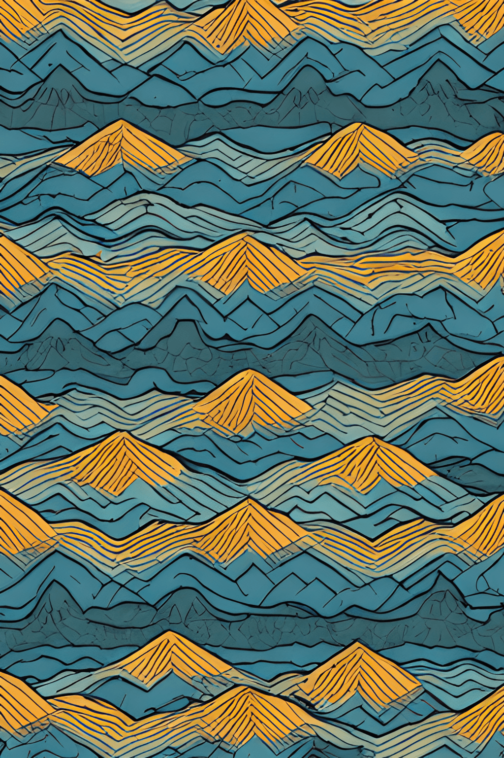 Flat Teal Triadic Color Abstract Line Drawing Mountains Landscape ...