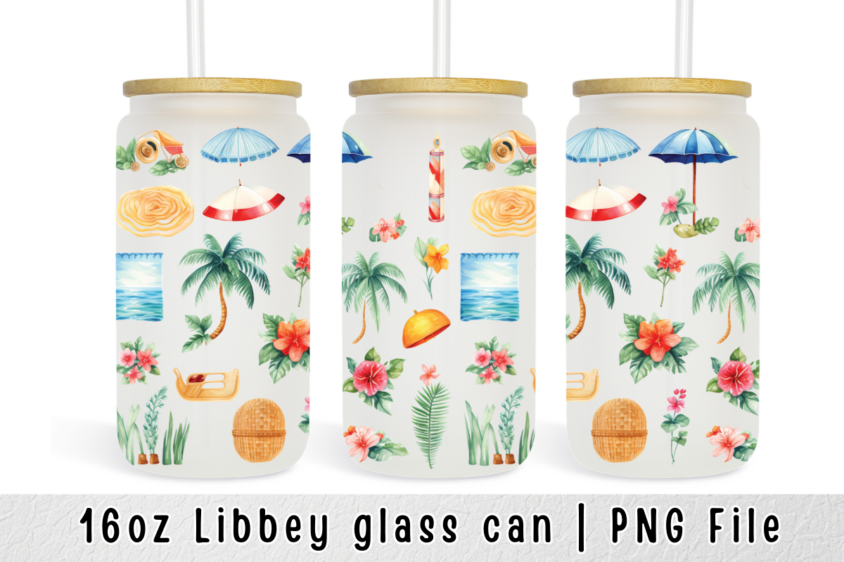 Summer Glass Can Png, 16 Oz Libbey Glass Can Tumbler Sublimation Design,  Beer Can Glass Design, Ocean Glass Png, Libbey Can Wrap Png 