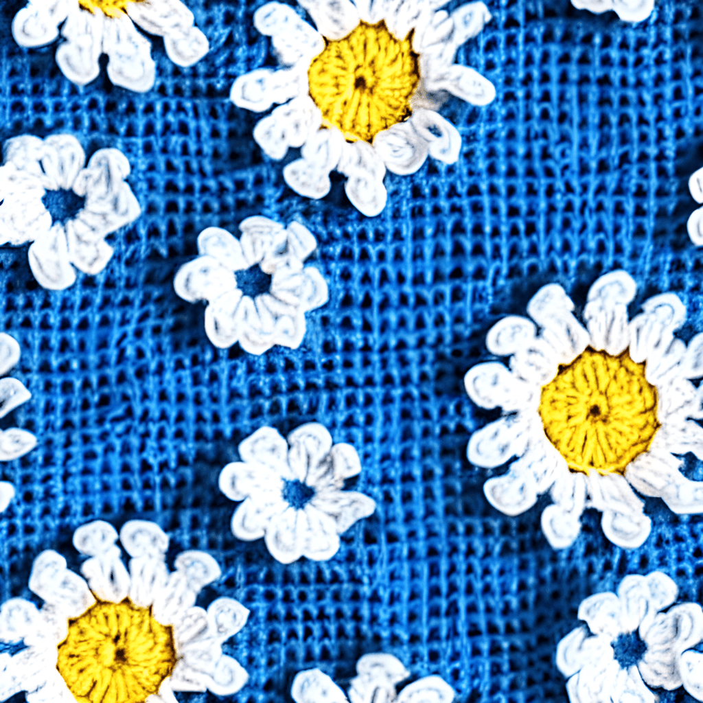 White Daisy Blue Background Granny Squares Crochet · Creative Fabrica
