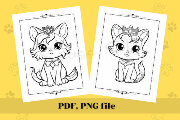 Cat Princess Coloring Page Bundle, Kawaii Coloring Pages By Orange Brush  Studio