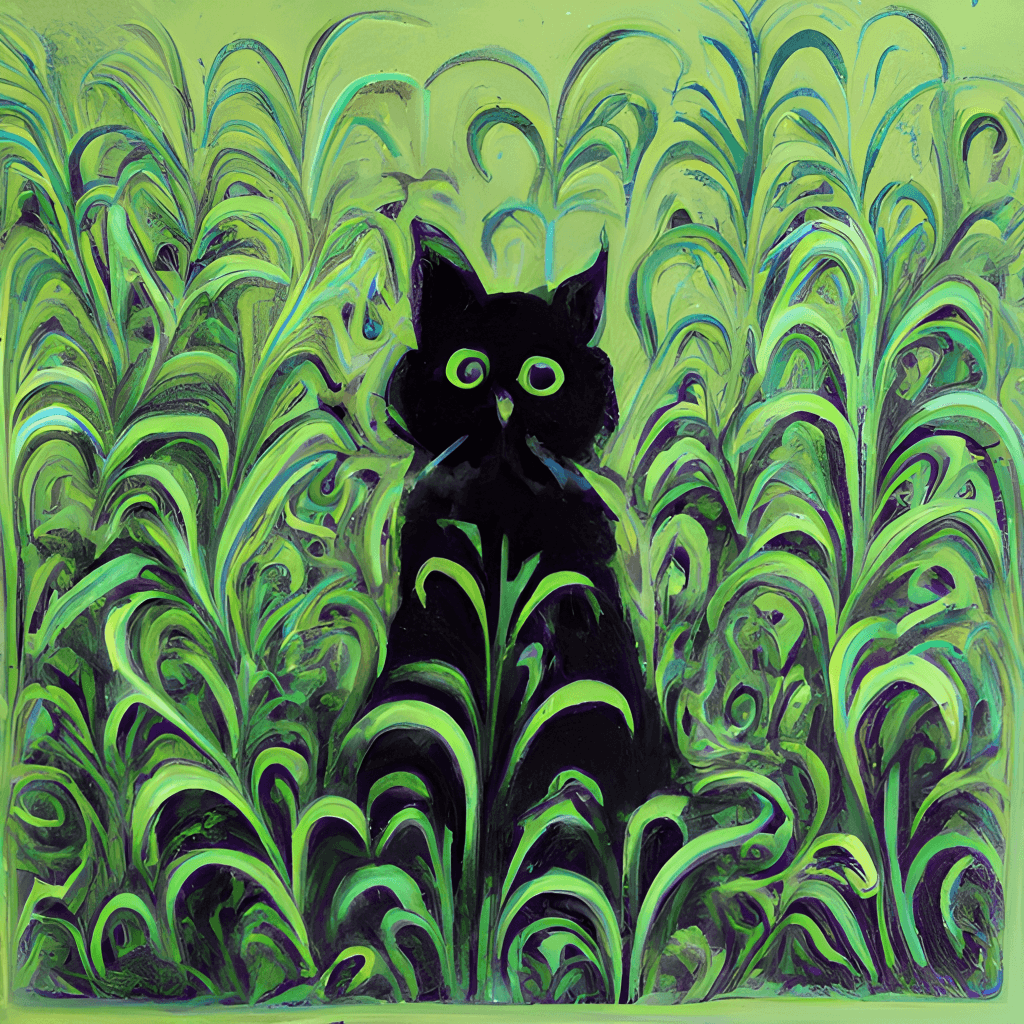 Baroque Black Cat in Tall Green Grasses · Creative Fabrica