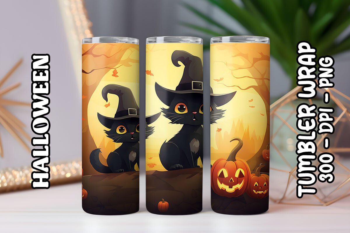 Halloween Black Cats Tumbler Wrap 4 Graphic by Tumbler Wraps · Creative ...