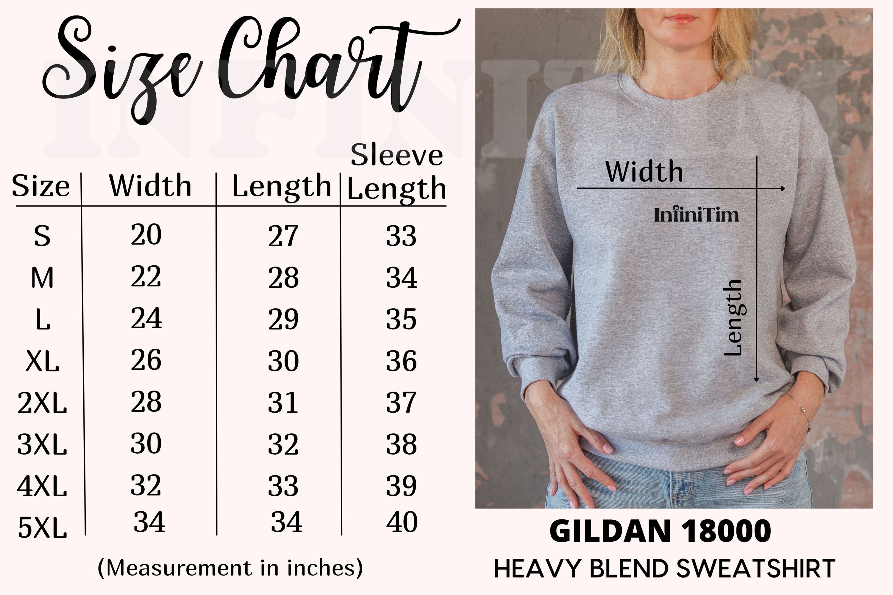 Size Chart Gildan 18000 Sweatshirt Graphic by InfiniTim · Creative Fabrica