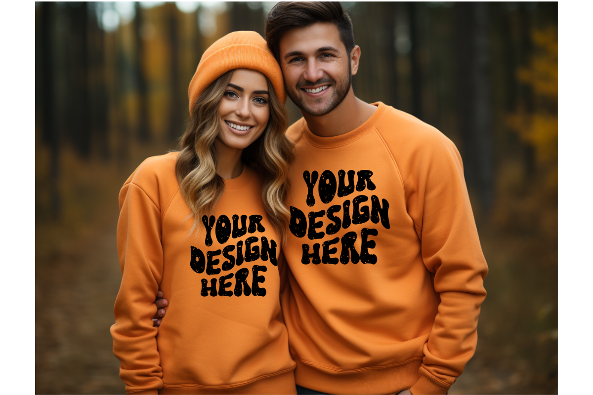 Couple Orange Sweatshirt Mockup Graphic by LadyAndBuns · Creative Fabrica