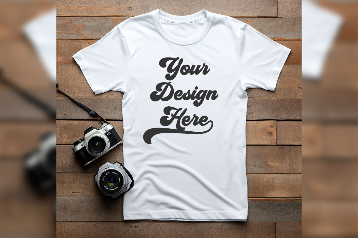 White T-shirt on Wooden Floor Mockup Graphic by PNKArt · Creative Fabrica