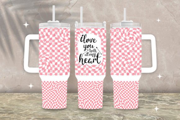 40oz Pink Stanley Checkered Tumbler Wrap Graphic by