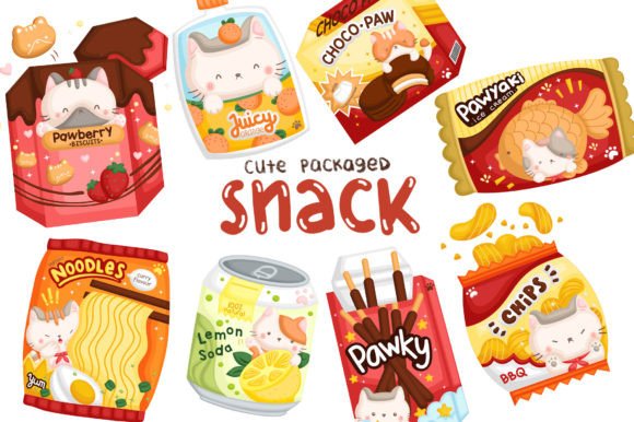 Cute Snacks Clipart - Cute Cat Snack Graphic by Inkley Studio · Creative  Fabrica