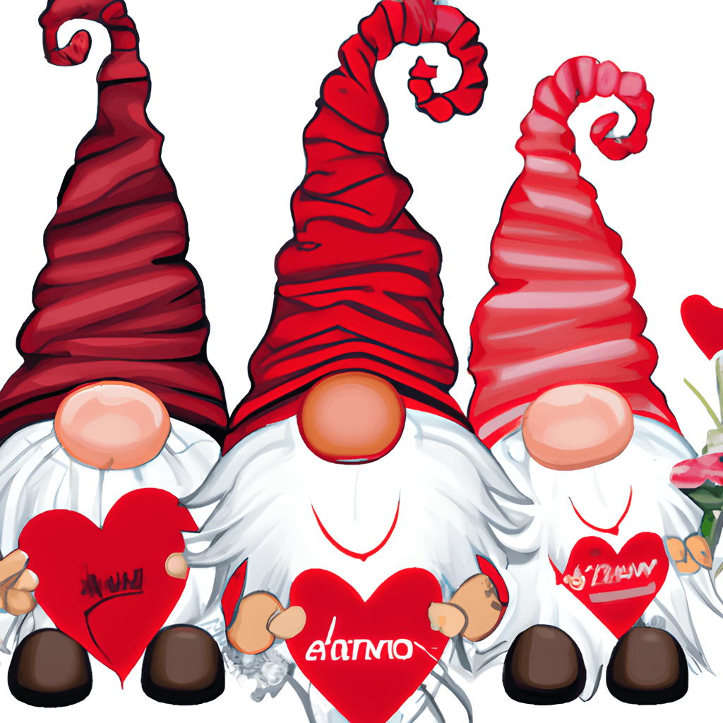 Three Cute Gnomes with Valentine Decorations · Creative Fabrica