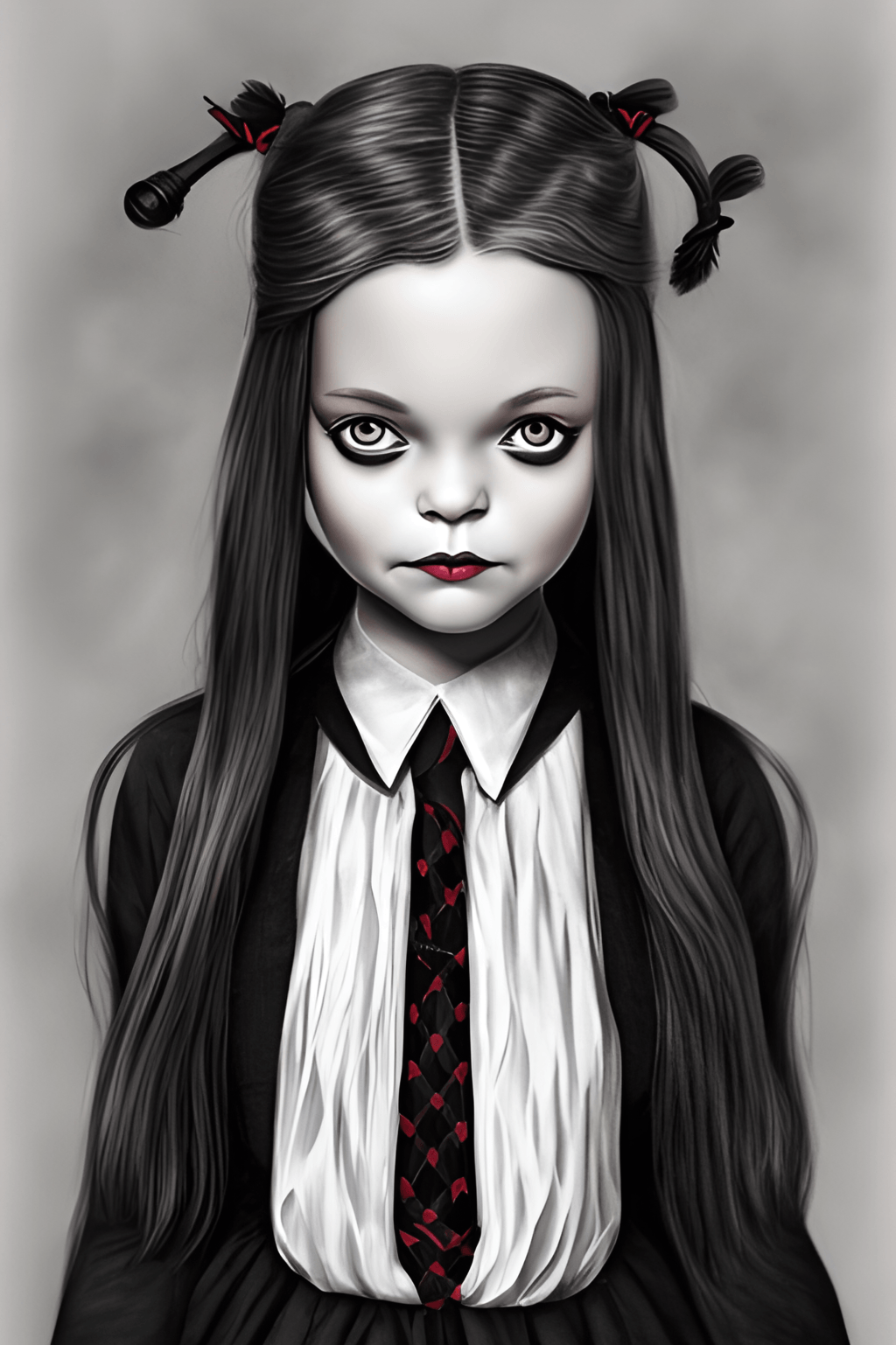Vintage Wednesday Addams Girl Illustration in School Uniform · Creative ...