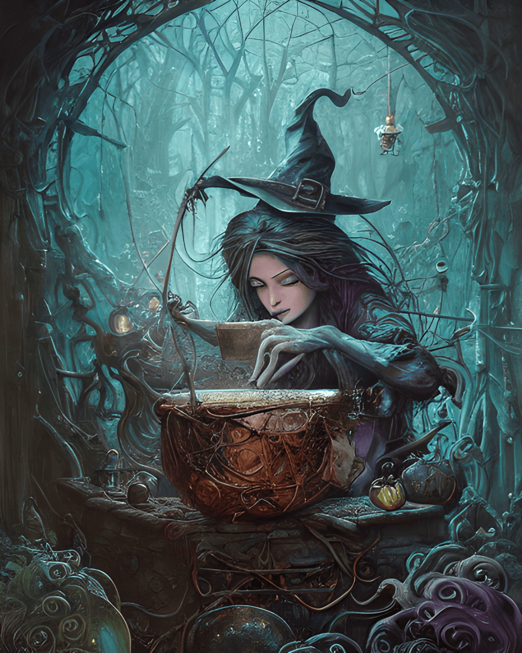 Witch's Cauldron and Spell Books · Creative Fabrica