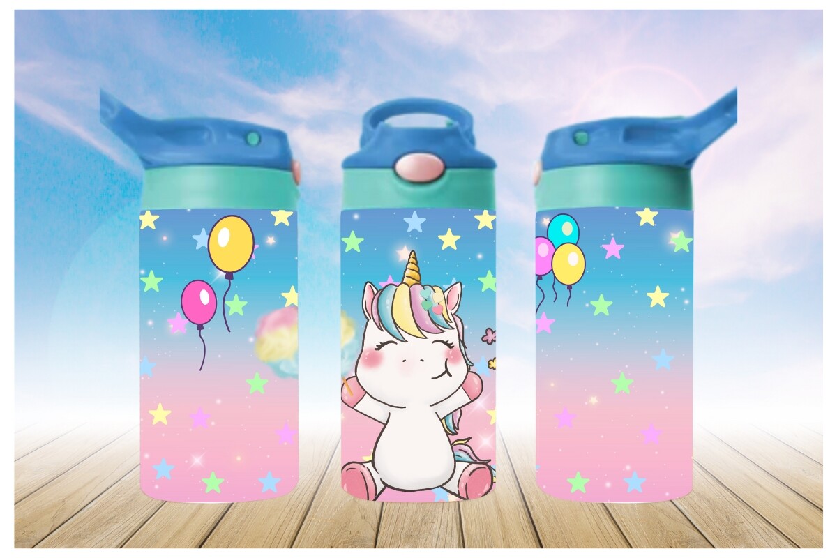 Kids Flip Top Water Bottle Design. Glitter Unicorn Sublimation