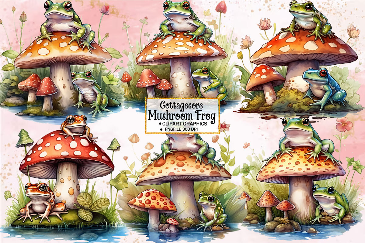 Cottagecore Mushroom Frog Clipart Graphic by Vertex · Creative Fabrica