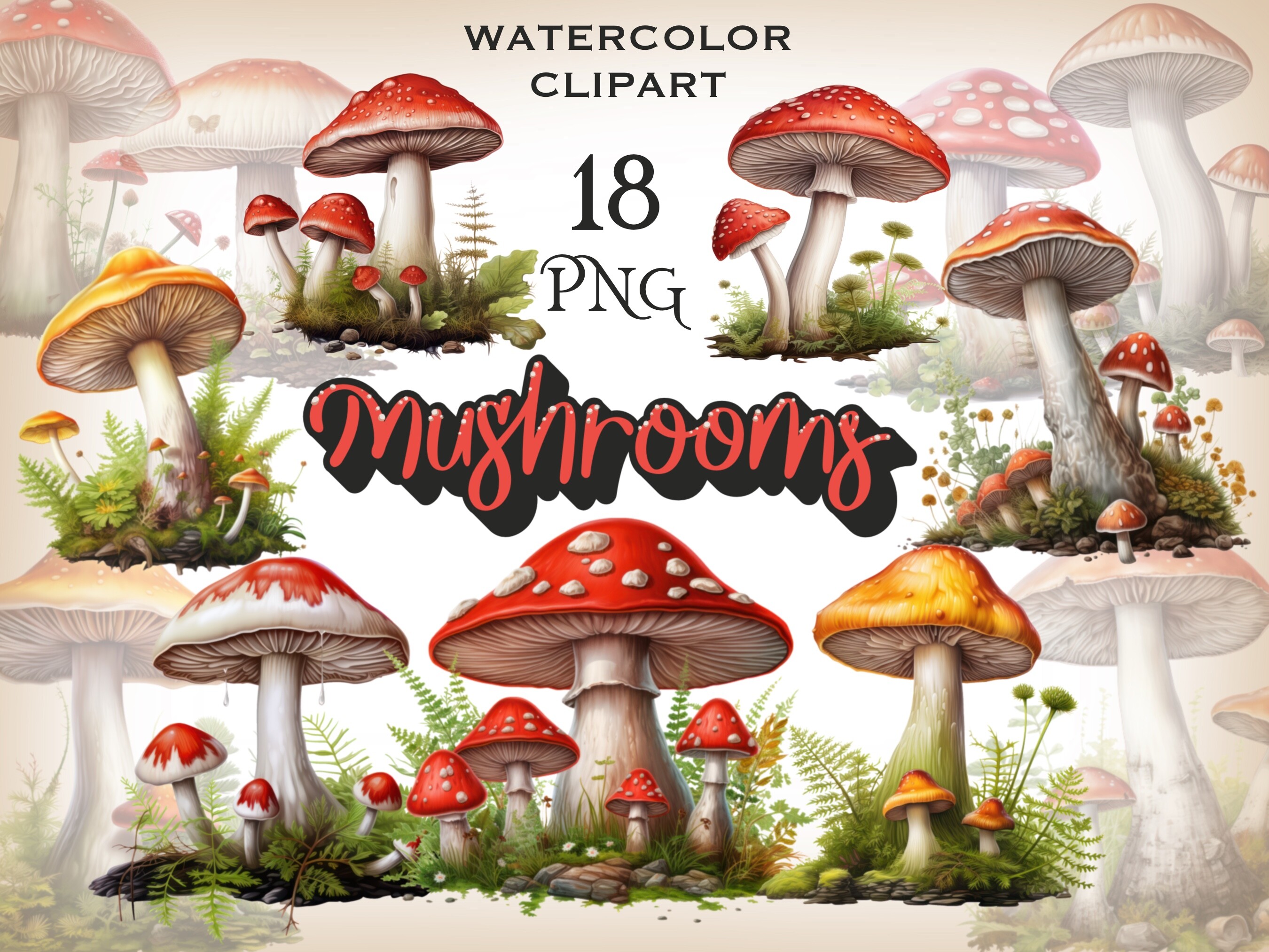 Mushrooms Watercolor Clipart Graphic by FantasyDreamWorld · Creative ...