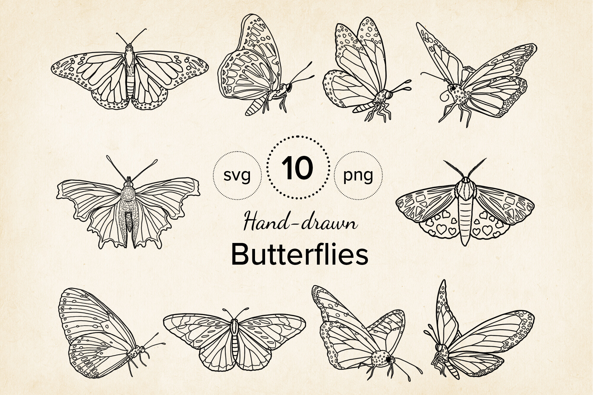 Hand-drawn Butterfly SVG & PNG Set Graphic by Paper Art Garden ...