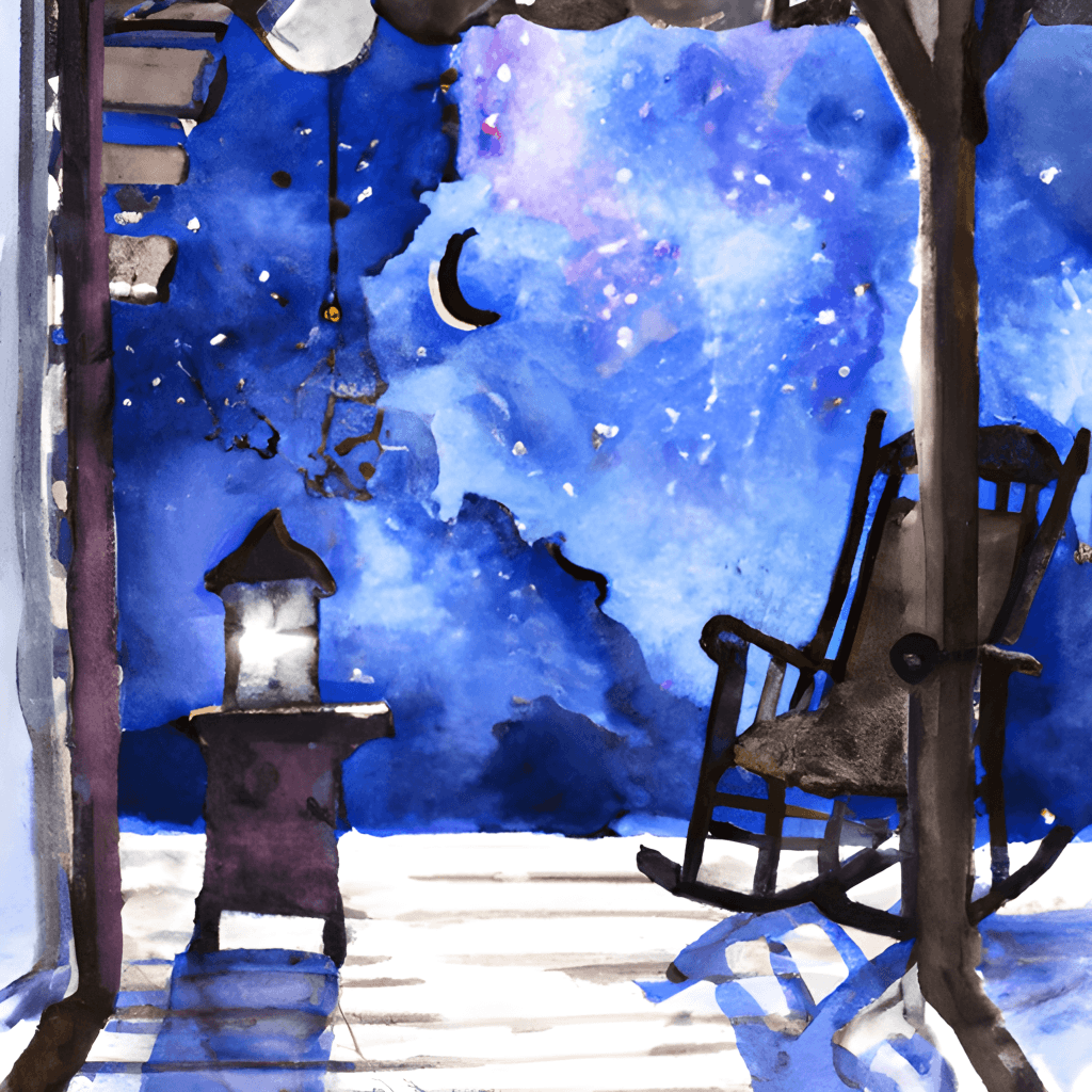 Porch with Hanging Lantern and Rocking Chair Night Sky · Creative Fabrica