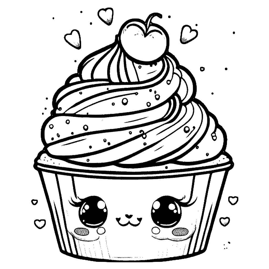 Cute Cupcake Coloring Page Kawaii Style · Creative Fabrica