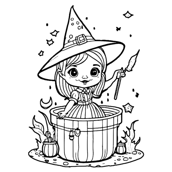 Desenhos de Bruxa Fofa para Colorir e Imprimir 