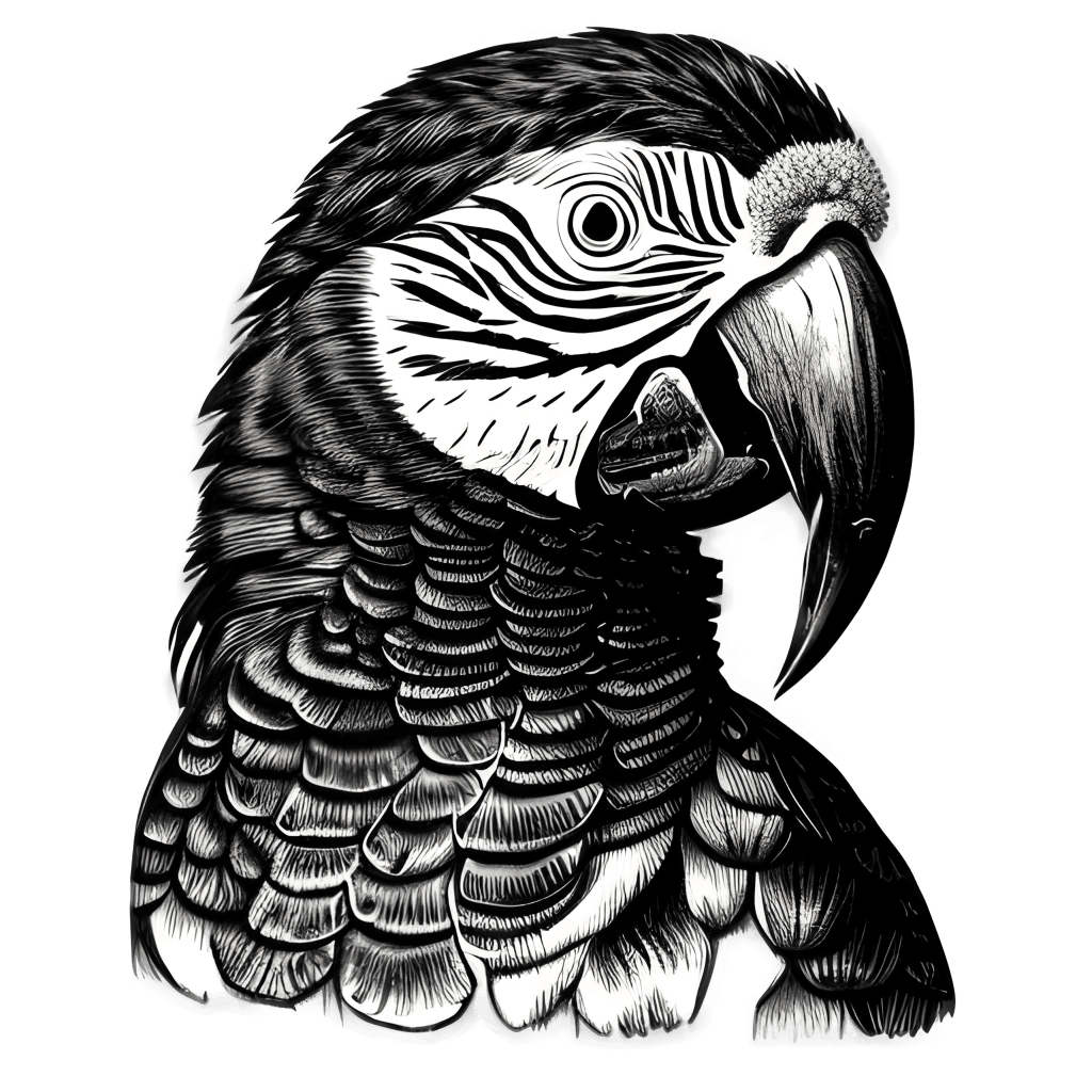 Hand Drawn Engraving Pen and Ink Parrot Portrait · Creative Fabrica