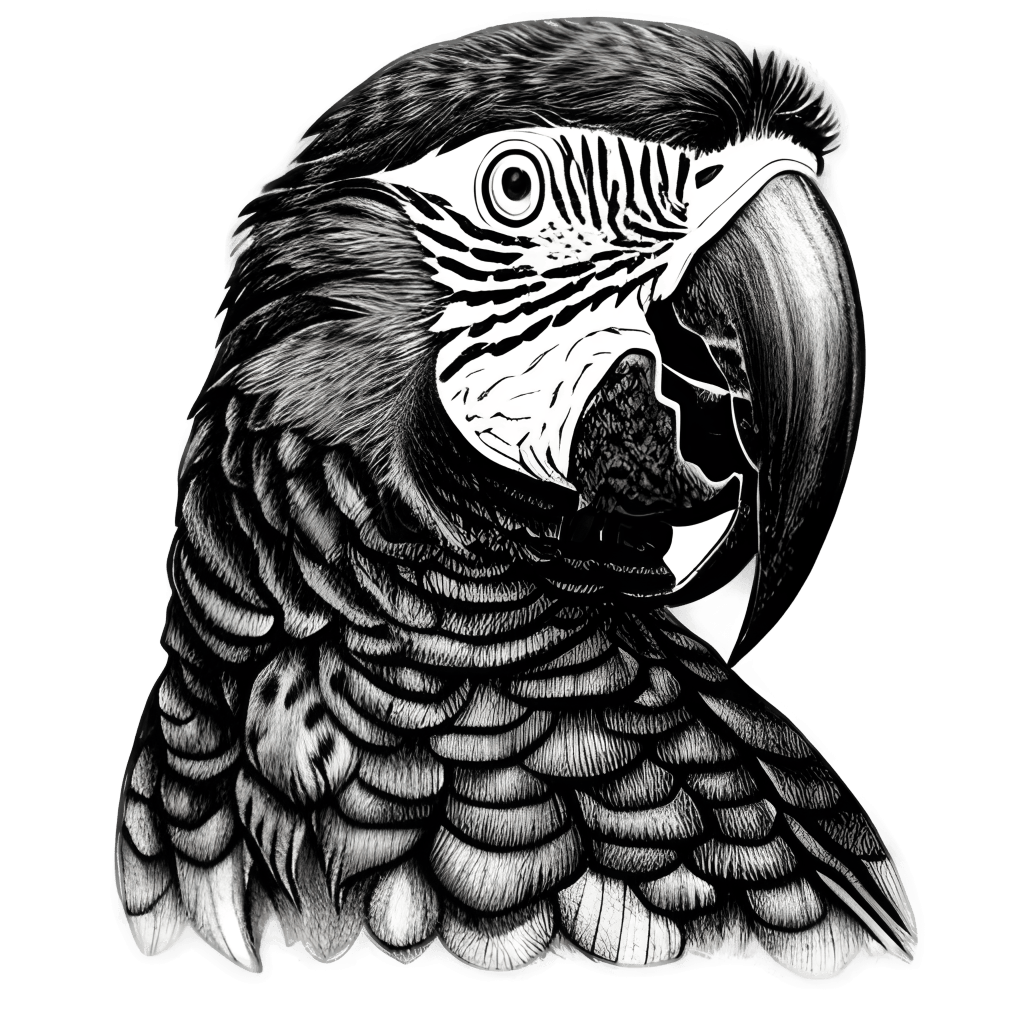 Hand Drawn Engraving Pen and Ink Parrot Portrait Dressed · Creative Fabrica